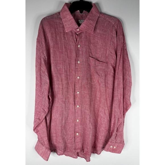 Peter Millar Crown Cool Men’s 100% Linen Red Long Sleeve Button Down XXL - Picture 1 of 4